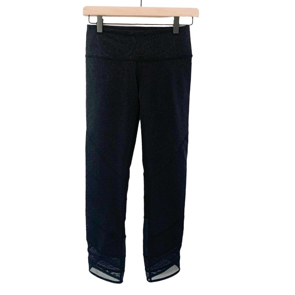 Lululemon Black Polka Dot Mesh Crop Leggings